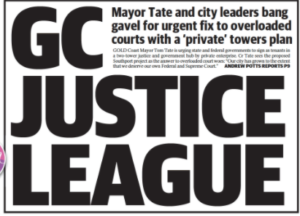 Photograph of Newspaper titled GC Justice League 